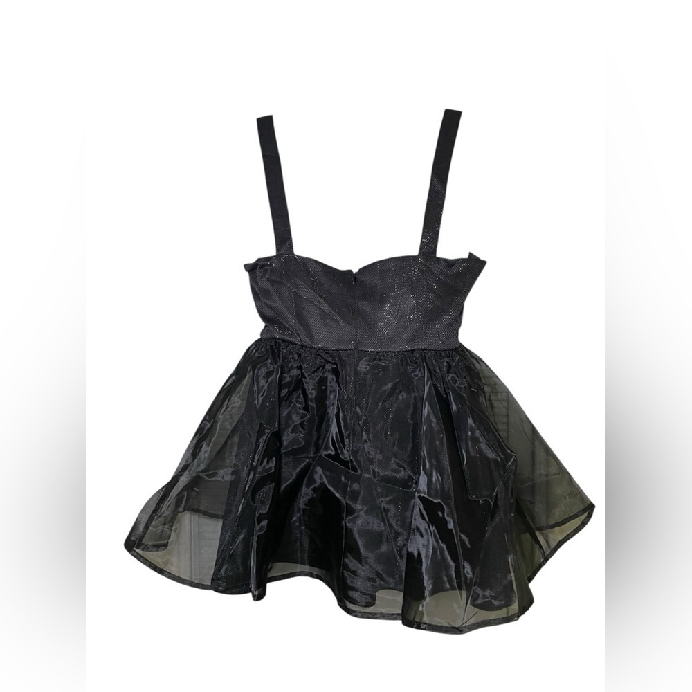 English Factory New NWT Black Empire Waist Tank Top With Organza Overlay Size S - Picture 3 of 5